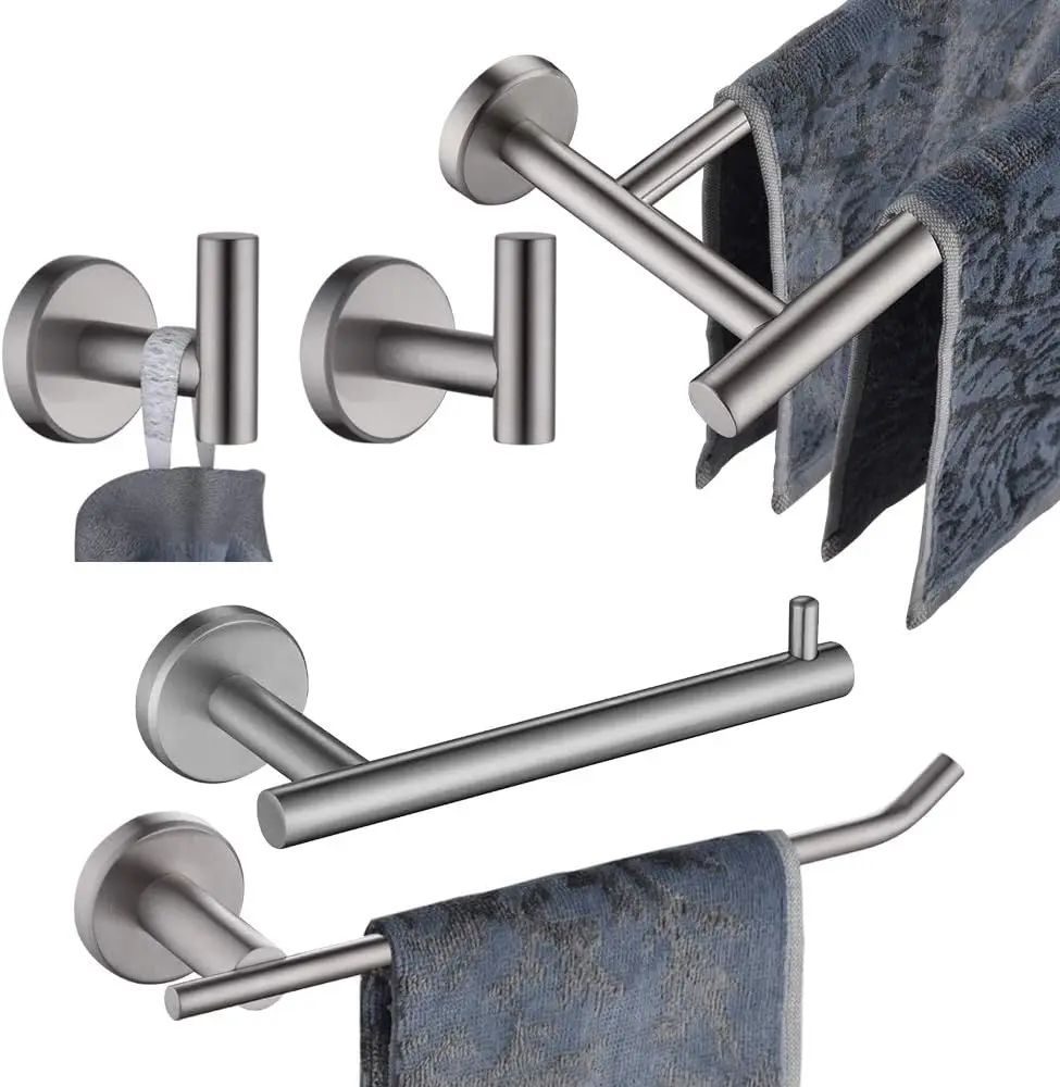 

5-Piece Stainless Steel Bathroom Accessory Set with Towel Bars, Toilet Paper Holder & Hooks