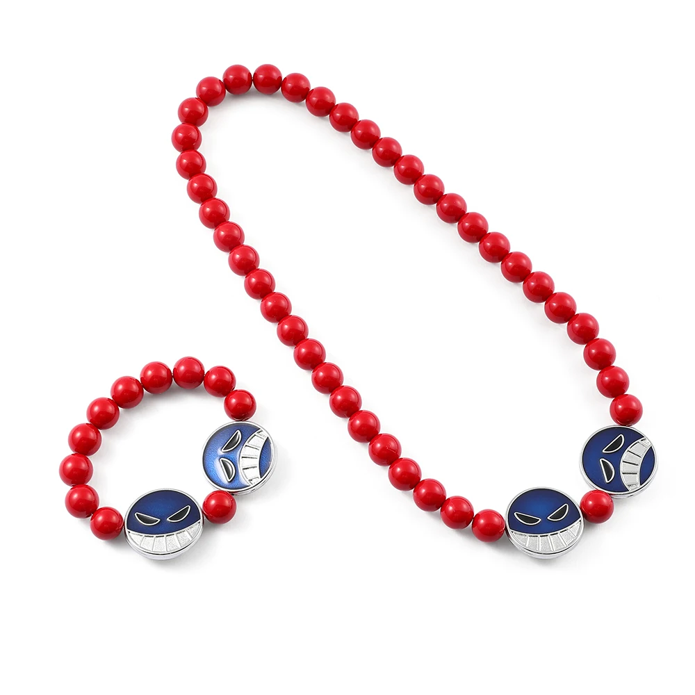 Anime Red Beads Face Bracelet Necklace, Portgas D Ace, Fashion Accessories, Cosplay Party Gifts