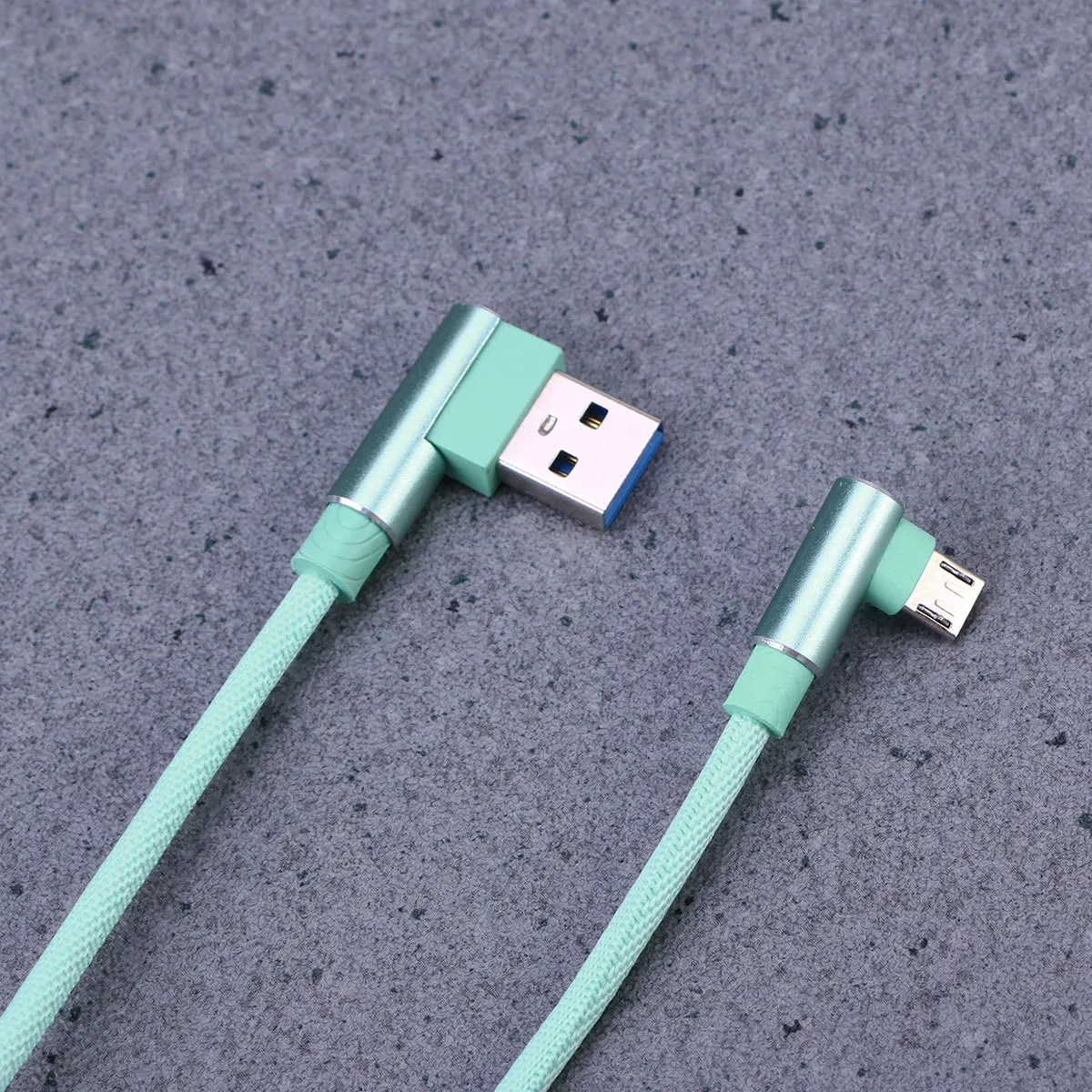 1M L Shape USB Micro Data Cable 90 Degree Bend Braided Nylon Cord for Fast Transfer Green Micro USB Cable