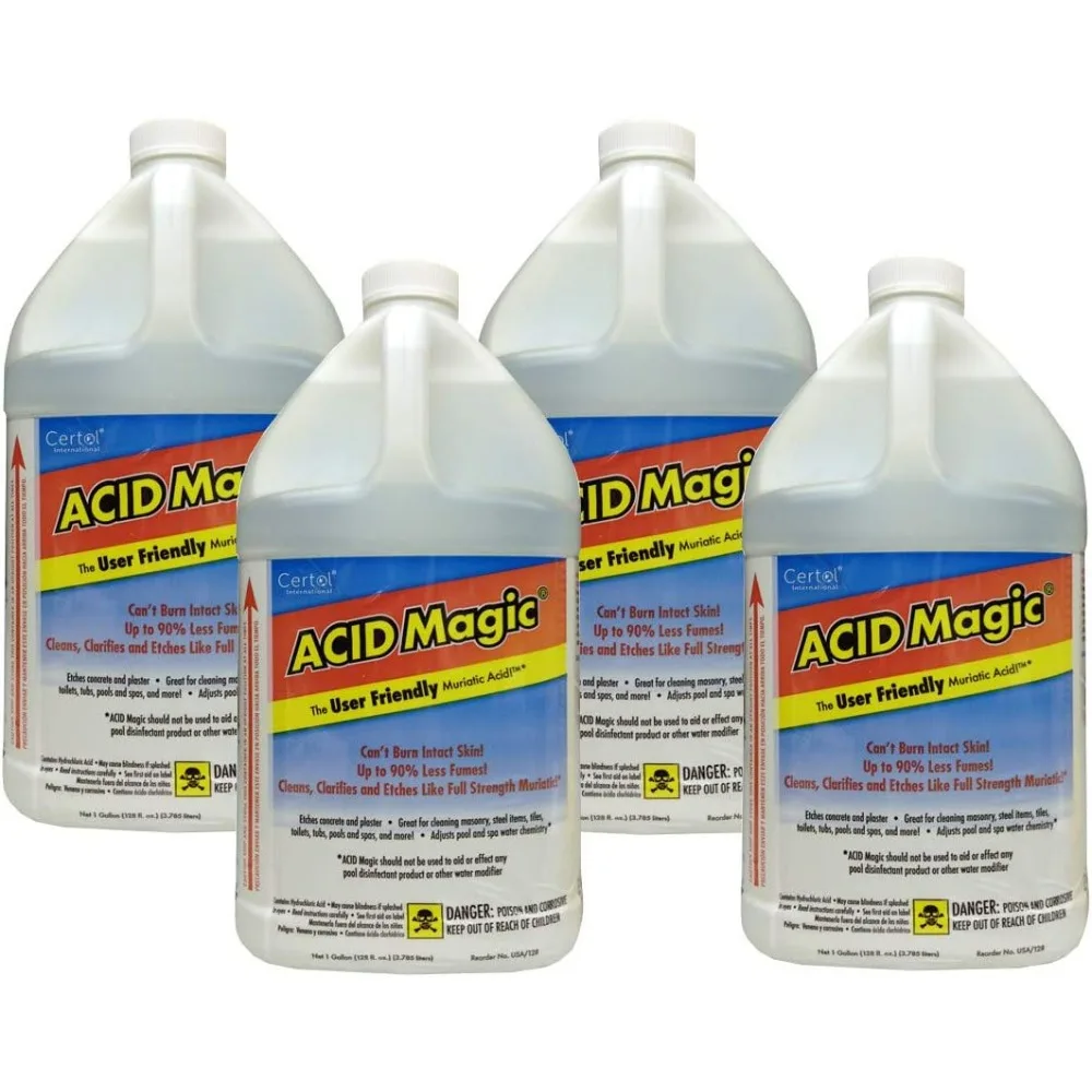 

Кислота ACIDMagic USA128-1, аналог муритовой, 1 галлон, 4 шт. – безопасное использование с низким количеством испарений, высокоэффективное чистящее средство для бассейнов и бетона