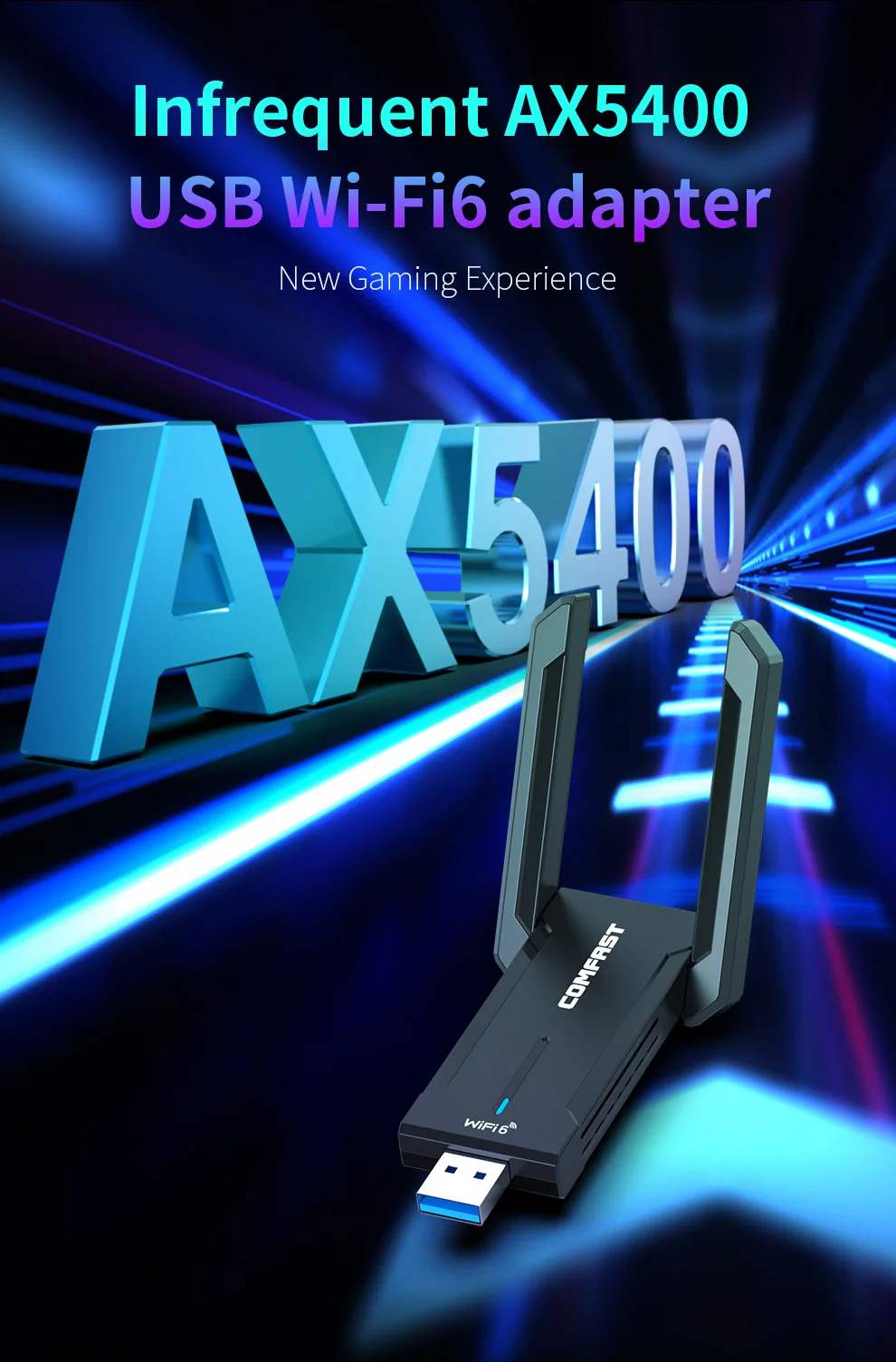 COMFAST AX5400 WiFi 6 Adapter Tri-Band 2.4G/5G/6G 5374Mbps Wireless Dongle USB3.0 Gaming Network Card WPA3 MU-MIMO 802.11ax