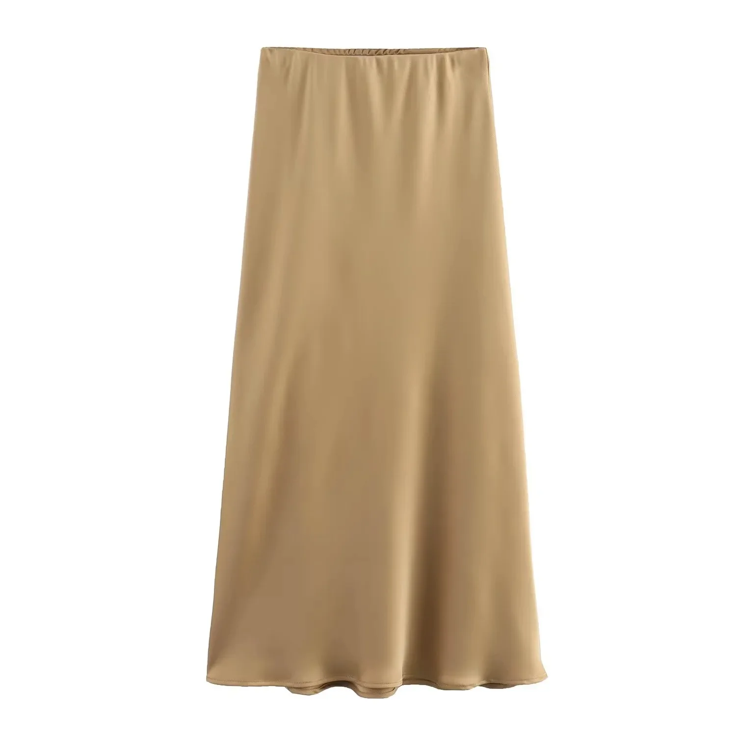 

Summer New Women 2024 Women Solid Satin Skirt Strethy High Waist Female Long Skirt French Fashion 6X007