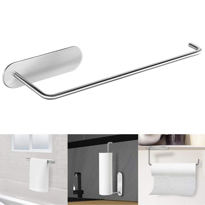 Paper Towel Holder - Self Adhesive Paper Towel Holder Under Cabinet Mount For Kitchen Bathroom Large Roll Paper