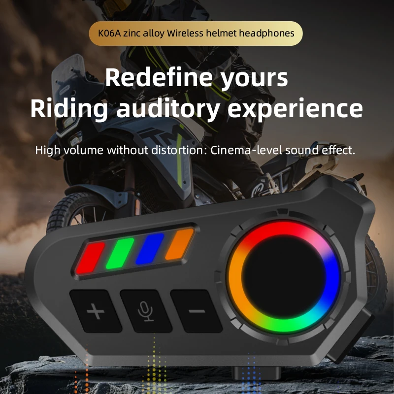 

K06A Helmet Bluetooth Headphones, IP65 Waterproof Wireless Headset with RGB Light, Handsfree Voice Control for Motorcycle Riding