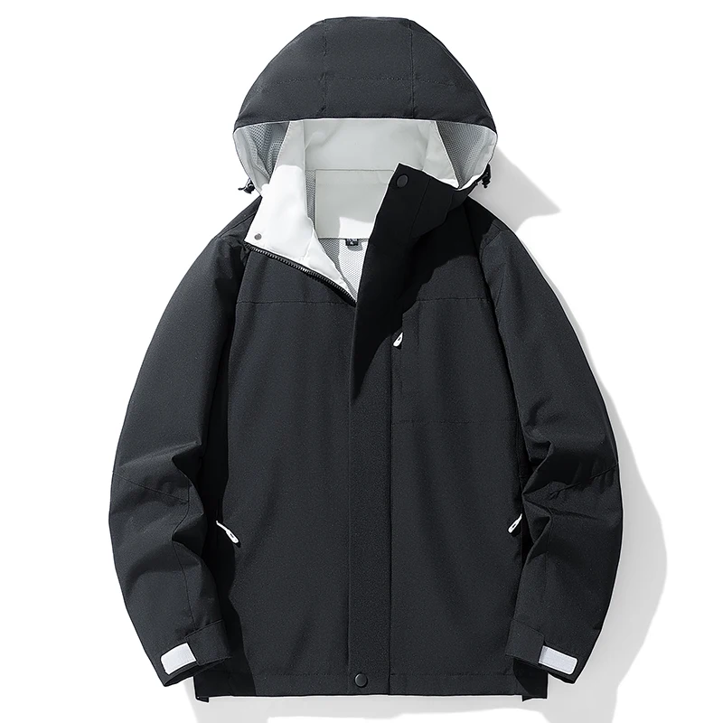

Fashion Casual Hiking Jackets for Men Waterproof Outdoor with Hood Outerwear Solid Color Camping Windbreaker Coats Spring Autumn