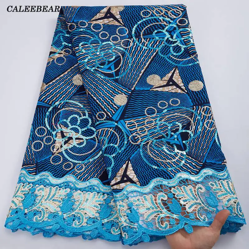 

Latest Design Wax Fabric African Lace Fabric 5 Yards African Wax Fabrics With Guipure Lace Fabric For Nigerian Party Dress S2903