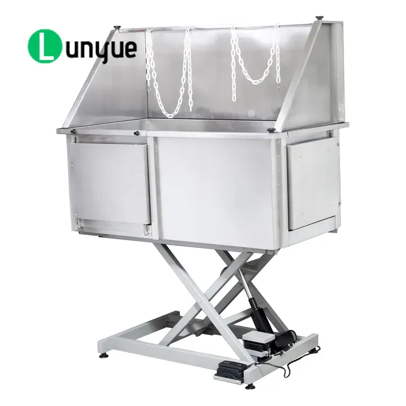 Electric Lift Pet Bathtub Stainless Steel Waterproof Durable Two Door Dog Grooming Tub for Home Use