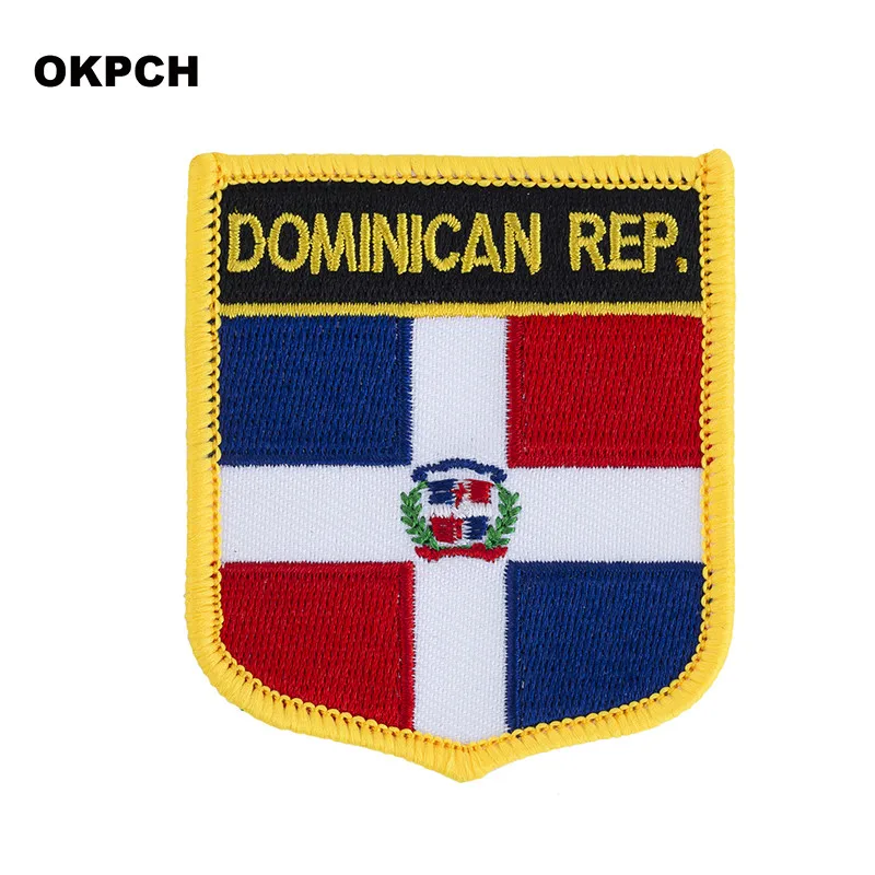 Dominican Rep Flag Shield Shape Iron on Embroidery Patches Saw on Transfer Patches Sewing Applications for Clothes Back Pac