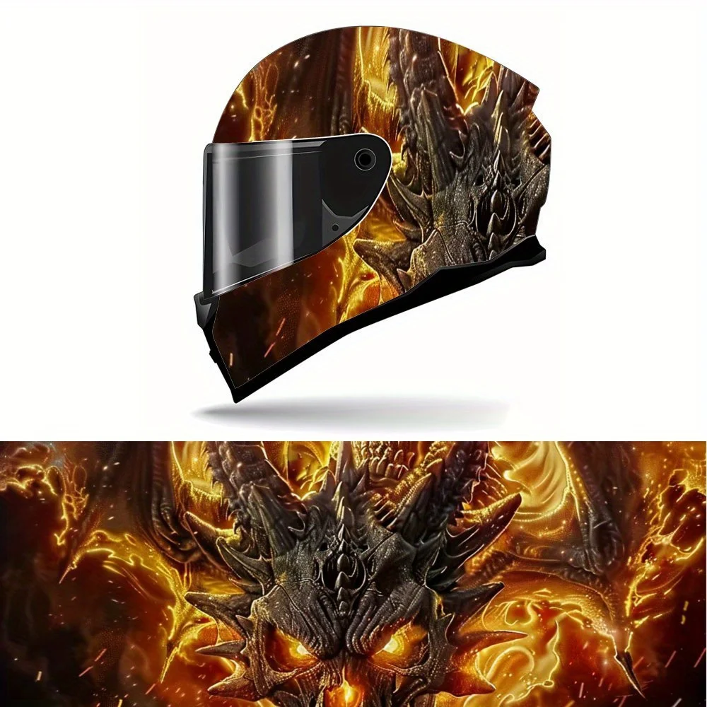 Ferocious Flame Full Helmet Sticker Durable PVC Motorcycle Racing Graphic Sticker, Perfect Gift for Cycling Enthusiasts, Helmet