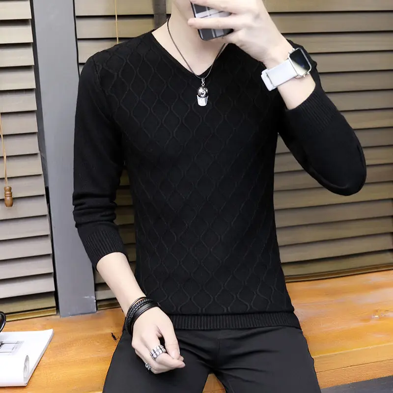 Fashion V-Neck Knitted Solid Color Korean Sweater Men\'s Clothing 2022 Autumn New Casual Pullovers Long Sleeve All-match Tops