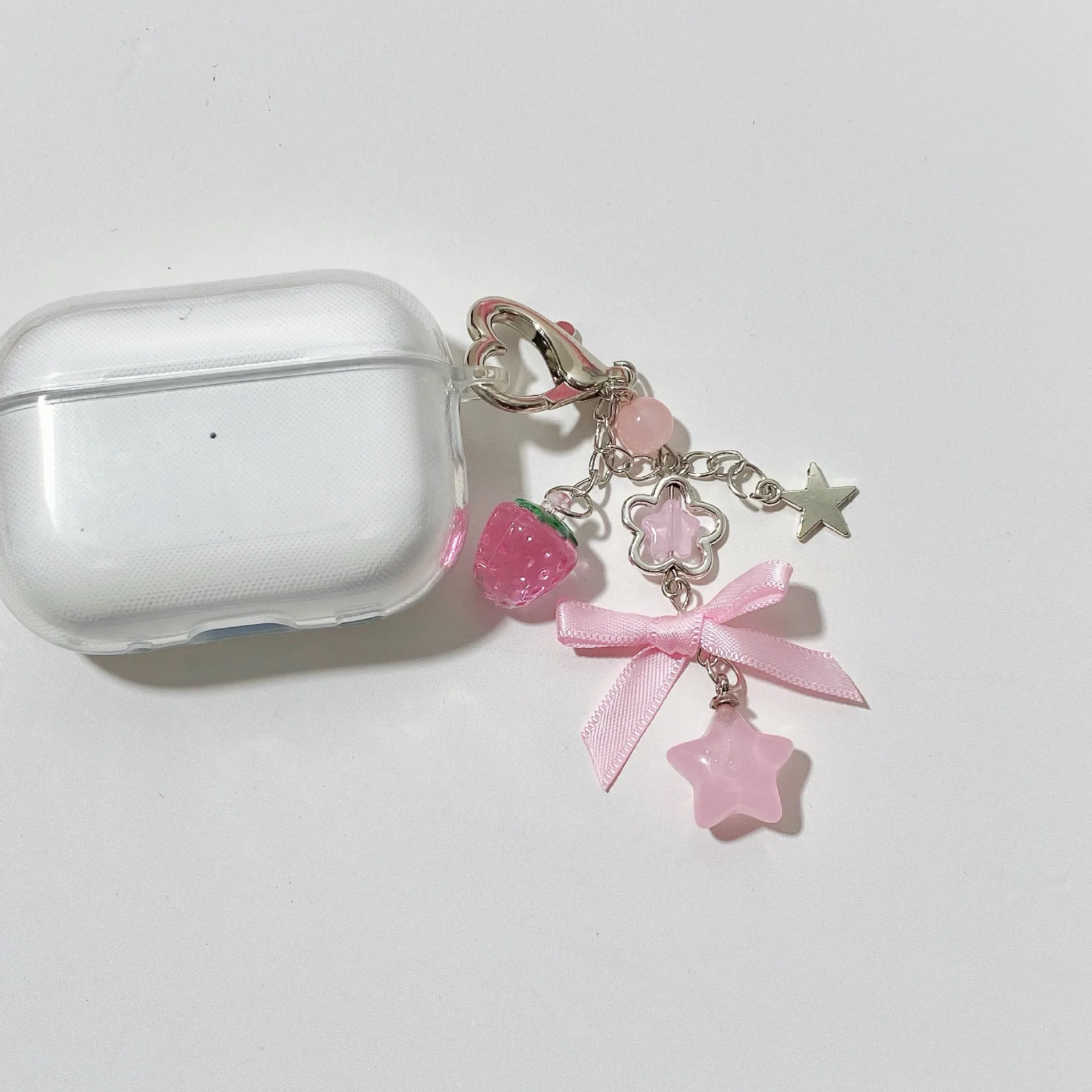 New Pink Five-pointed Star Girl Heart, Cute and Sweet Bag Pendant Strawberry Fruit Handmade Beaded Key Chains for Women