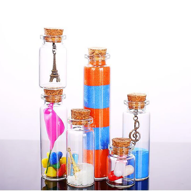 10pcs. 3ml/5ml Transparent Glass Wishing Drift Bottle with Cork Empty Spice Jar Scientific Experiment Handicraft Mixing Capacity