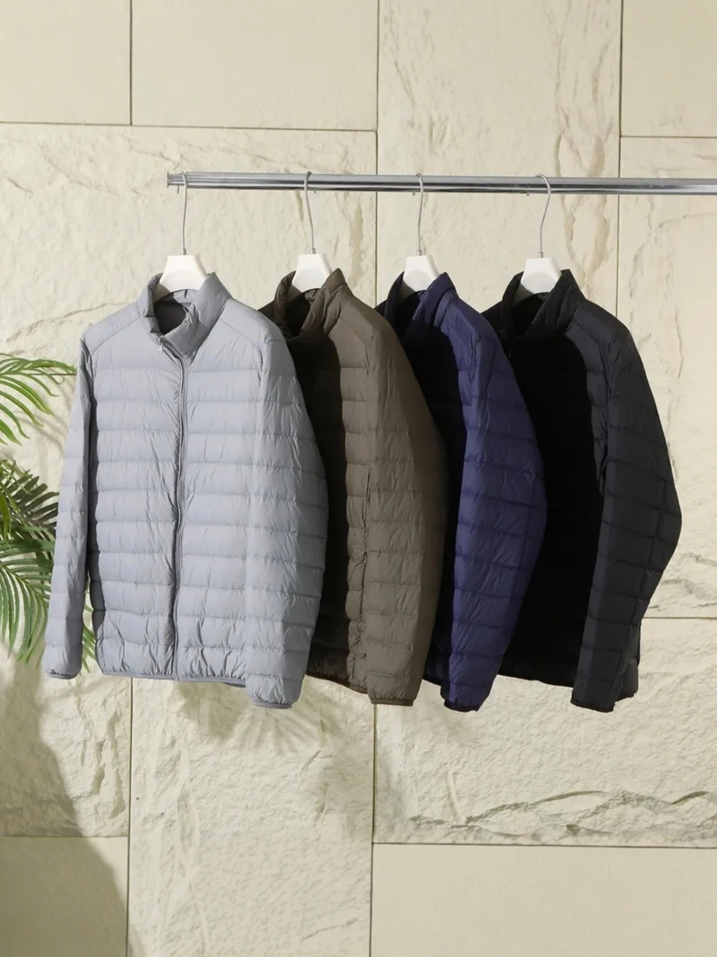 

Мужская повседневная легкая дышащая водоотталкивающая куртка с наполнителем из белого пуха, воротник-стойка, для примерки в помещении