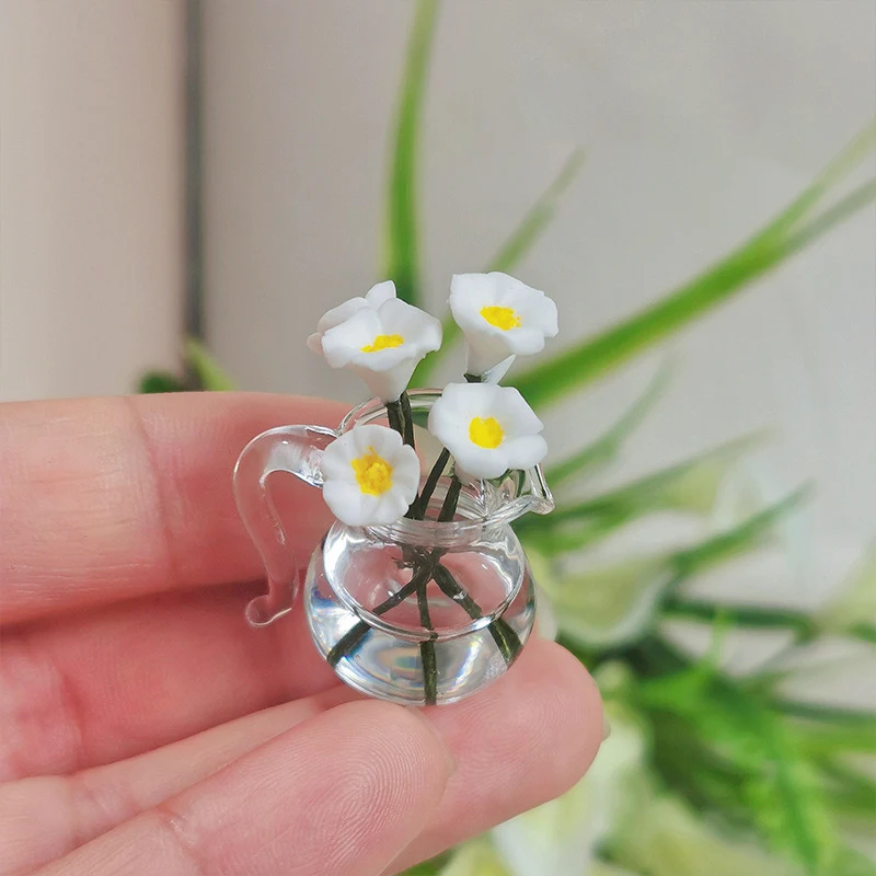 

1:12 Dollhouse Miniature Mini Morning Glory Glass Jug Flower Arrangement Vehicle Mounted Ornaments Model Decor Toy Accessories