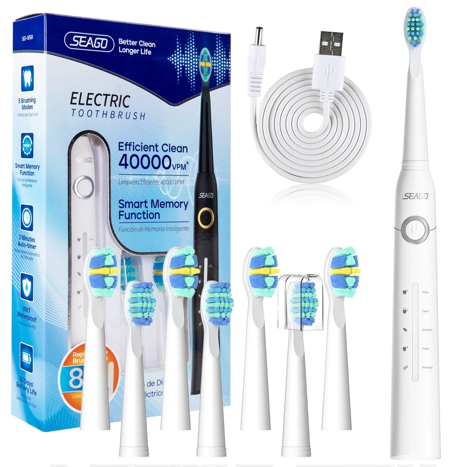 

2026 Новая вращающаяся электрическая перезаряжаемая зубная щетка для чистки зубов с 8 насадками для зубных щеток, 5 режимов, портативный умный таймер