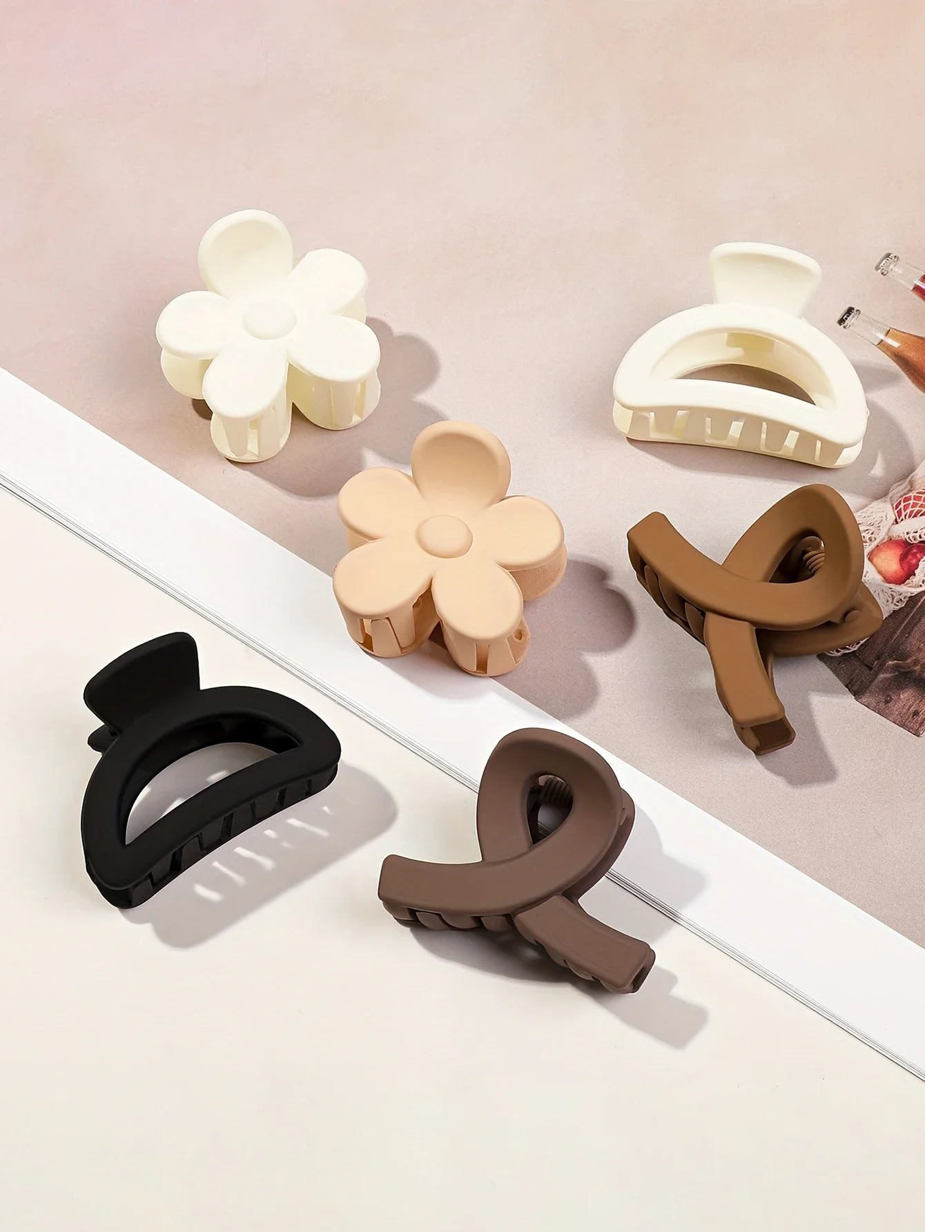 5 Stück Multistyle kleine Blumen-Haarklammern für Frauen und Mädchen, rechteckige Kieferklammer, Haar-Accessoire, Halbkreis-Haarspangen für dünnes Haar – Detail 3