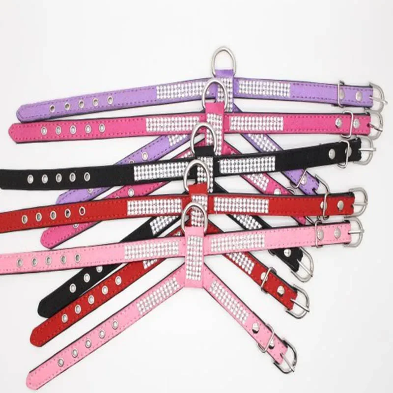 Dog Collar pet chest strap Adjustable Pet Products Necklace Dog Harness Leash Quick Release Bling K-shaped Rhinestone PU Leather