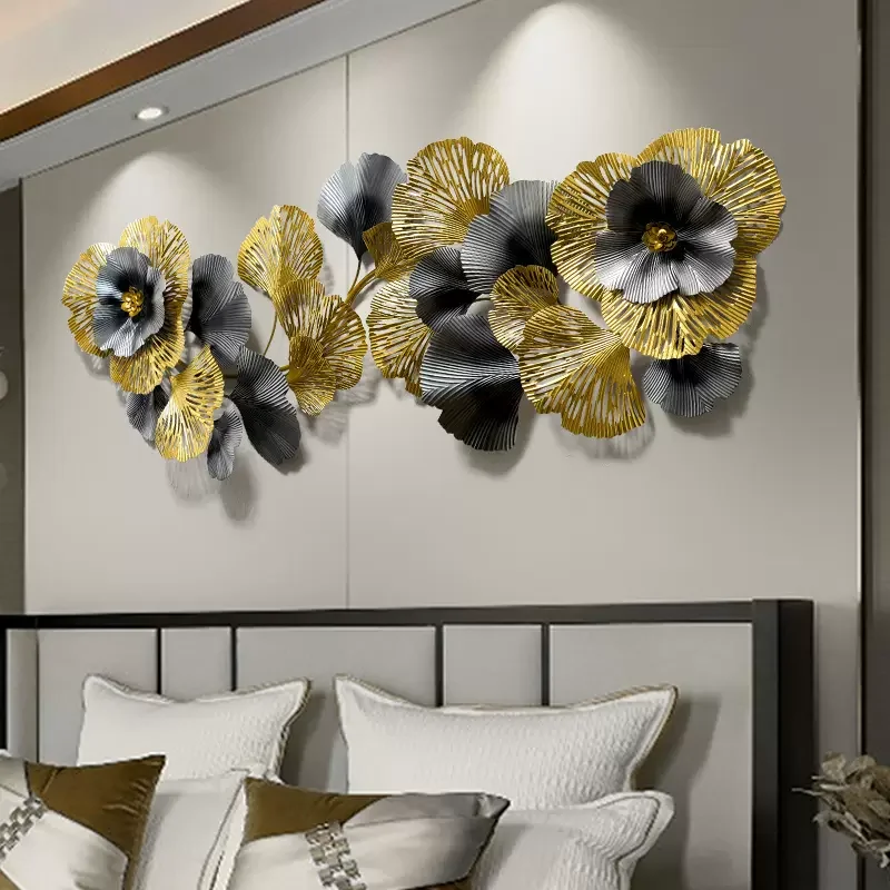 

Luxury Ginkgo Leaf Sofa Background Wall Decoration Living Room Large Iron Hanging Wall Ornament Hallway Creative Wall Pendant