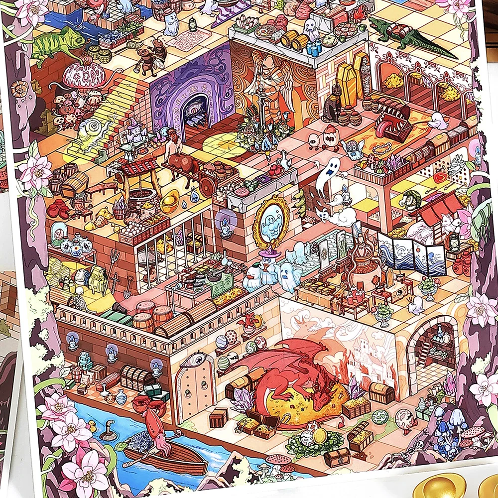Kawaii Dungeon Adventure  3D The Secret of Treasure Landscape Sticker  DIY Pocket Cabin Scene festival gift