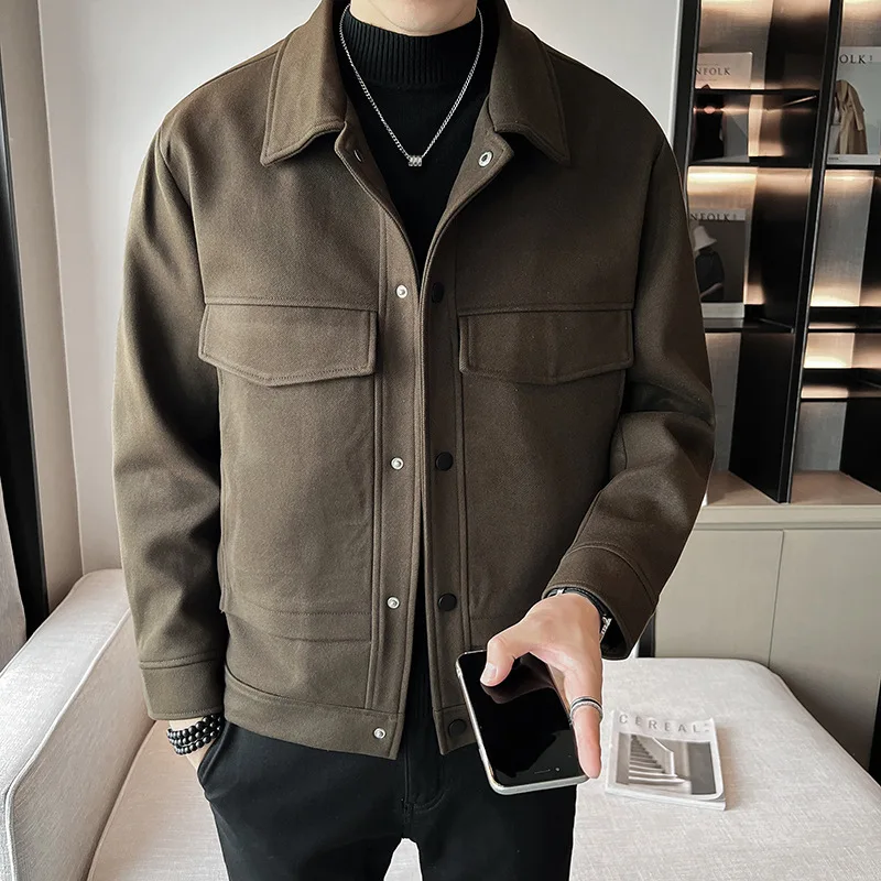 

Youth fashion men's quality woolen jacket men's lapel jacket