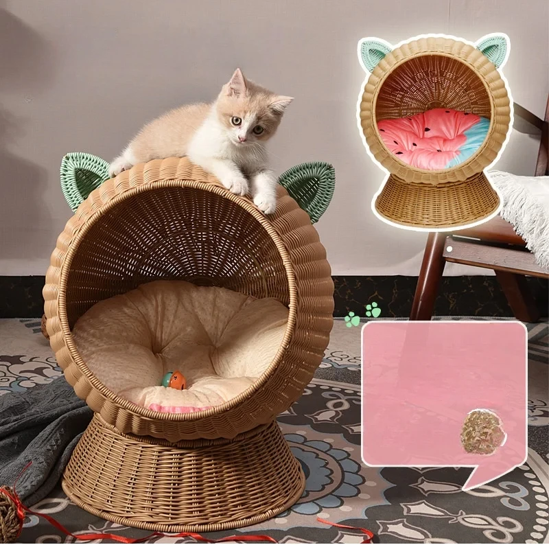 

Pet Bed Cat House Cat Nest Four Seasons Universal Rattan Woven Hand-woven Pet Nest Washable Villa Moisture-proof Semi-enclosed