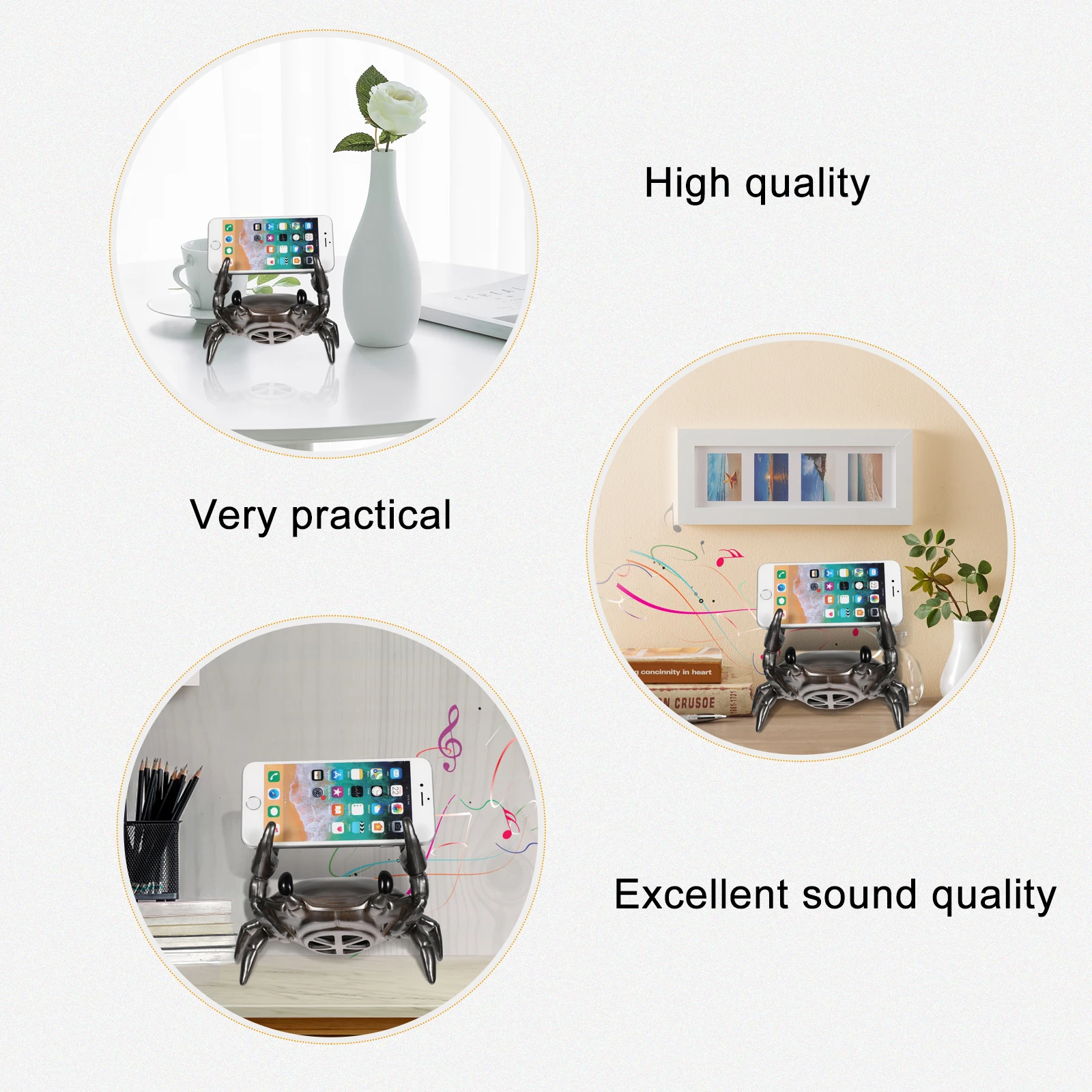 

1 Set Wireless Speaker Phone Holder Crab Shape Mini Portable Stereo Soundbox Usb Subwoofer Loudspeaker Outdoor Compact