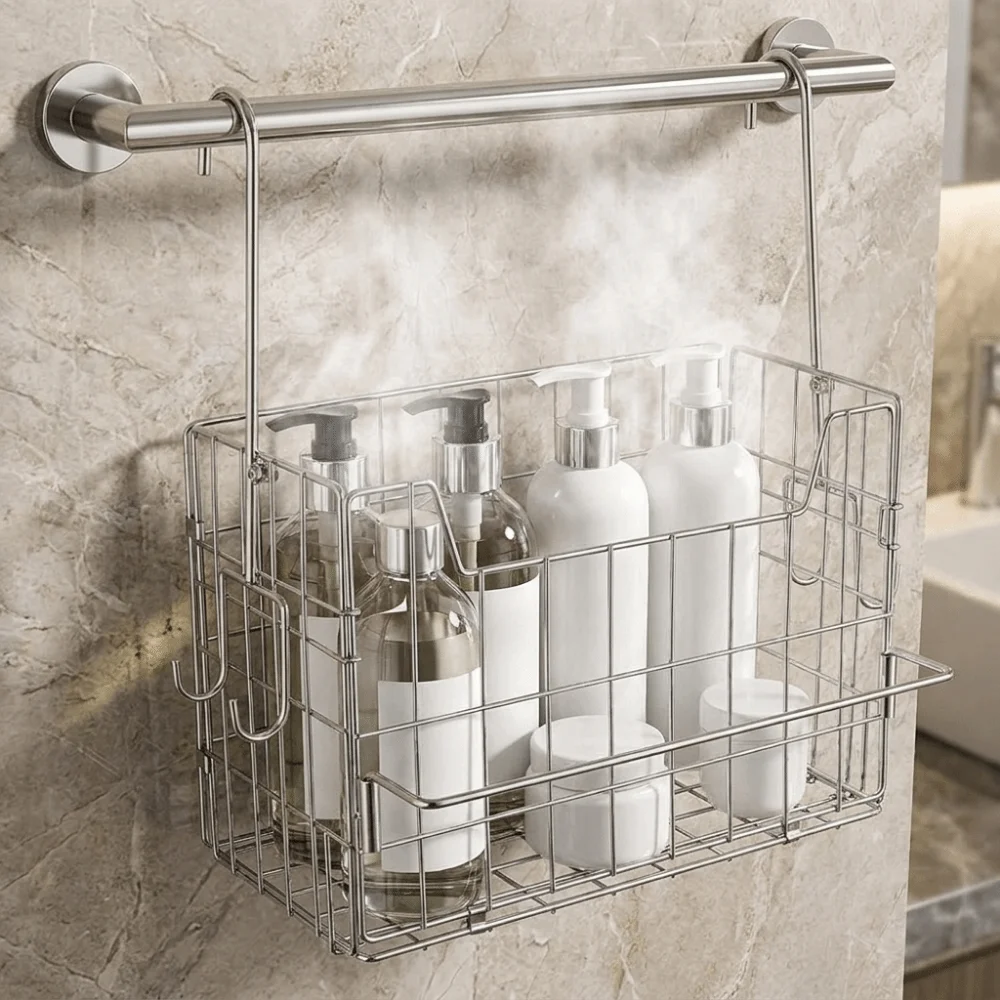 Large Capacity Stainless Steel Hanging Basket Detachable Rustproof Folding Storage Basket with Hook Space Saving