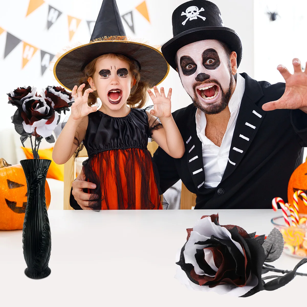 

3pcs Simulation Rose Halloween Wedding Home Ornament Prop Party Supplies Living Room Garden Decoration Fake Rose Artificial