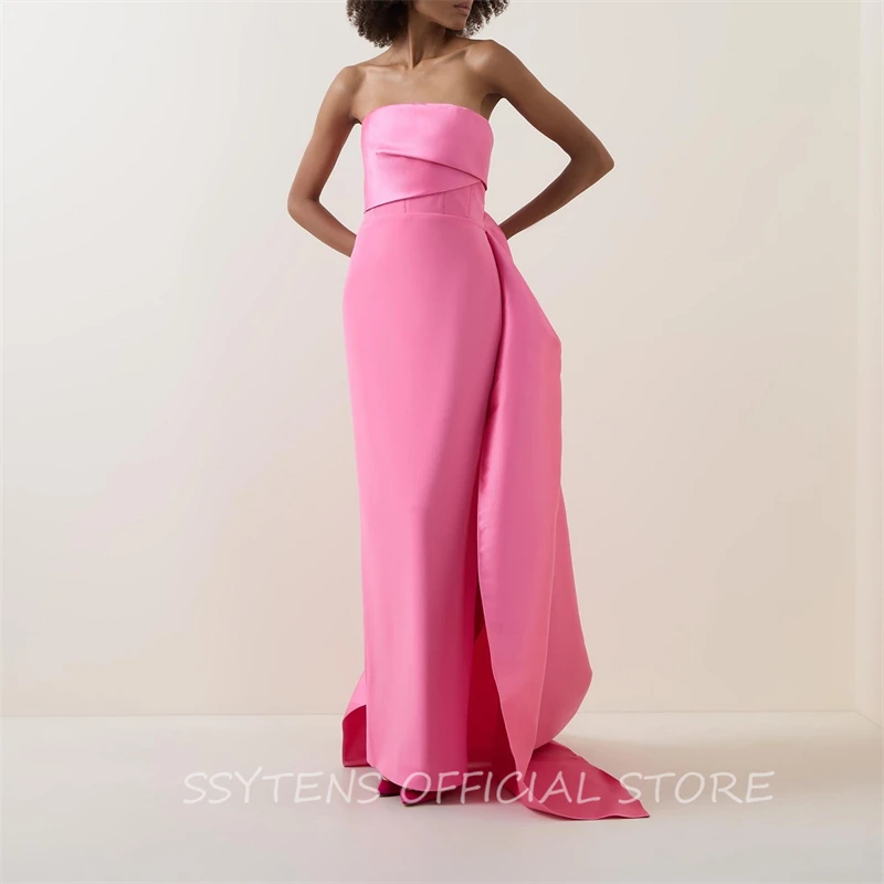 Elegant Strapless Pink Prom Dresses Customized Floor Length Formal Dress Party Gown Special Event Sleeveless Birthday Gowns