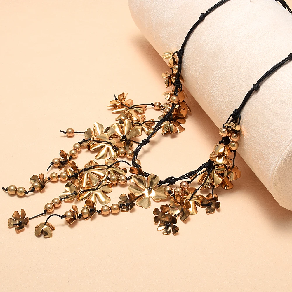 

Vintage Cascading Flower Tassels Pendant Necklaces for Women Luxury Waterfall Shape Bead Floral Necklaces Statement Jewelry