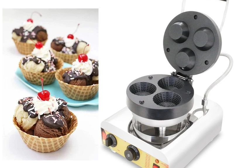 Commercial Ice Cream Bowl Machine Double Sided Heated Cone Cone Muffin Crust Forming Machine