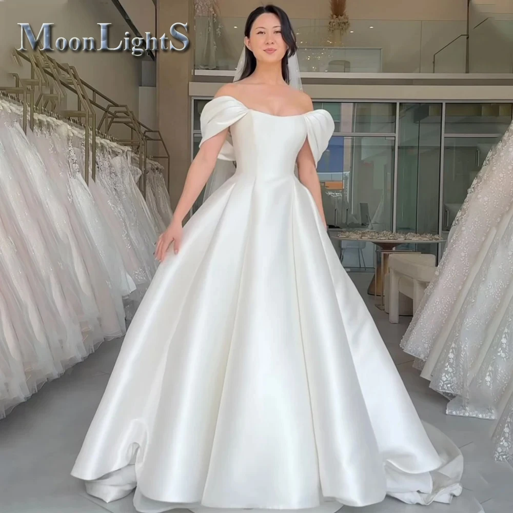 Moonlight Vintage Off the Shoulder Wedding Dress For Women Satin Lace up Bridal Dresses Bride Gown Vestido De Customized