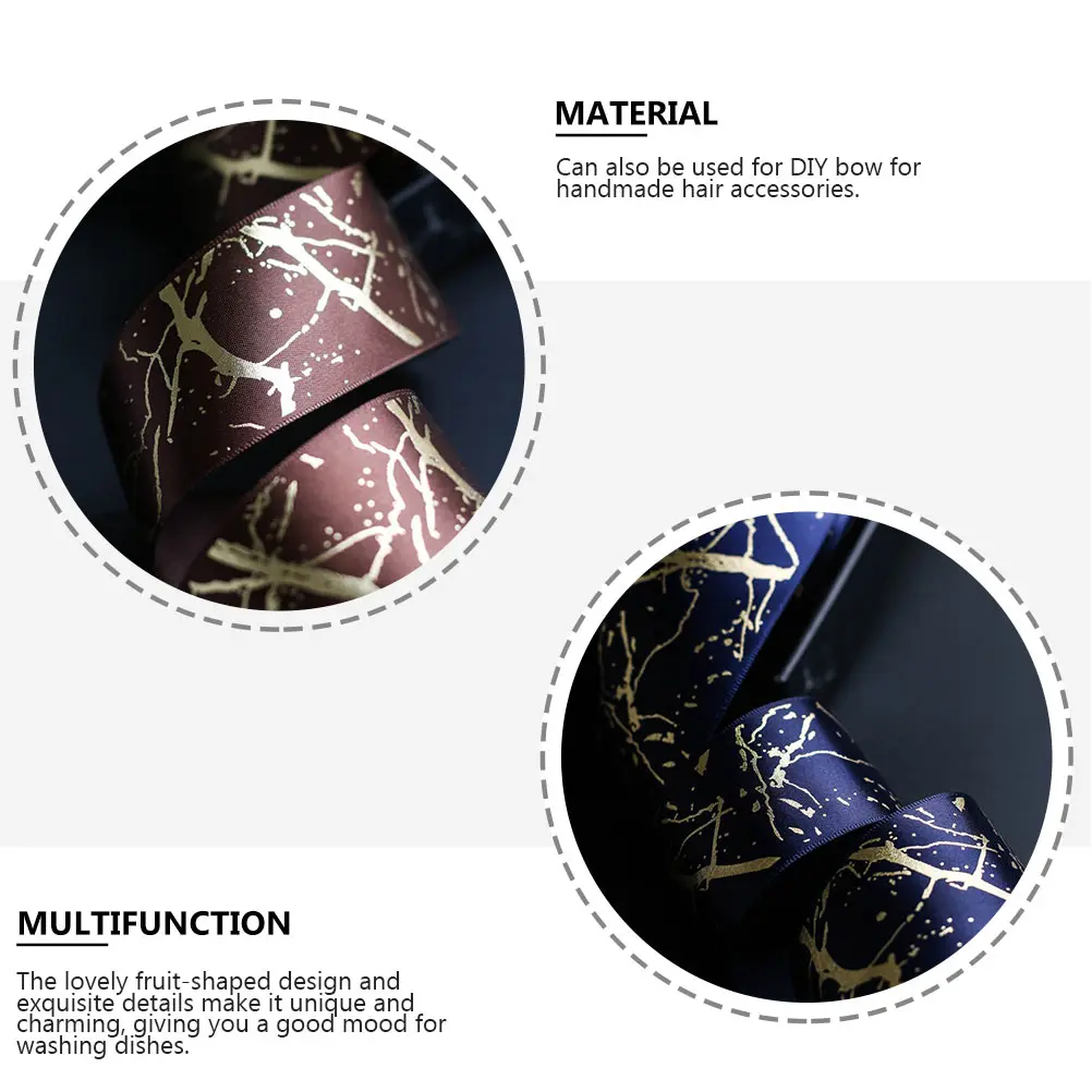 

2 Rolls Gold Stamping Packaging Belt Premium Gift Ribbon Flower Wired Present Polyester Packing