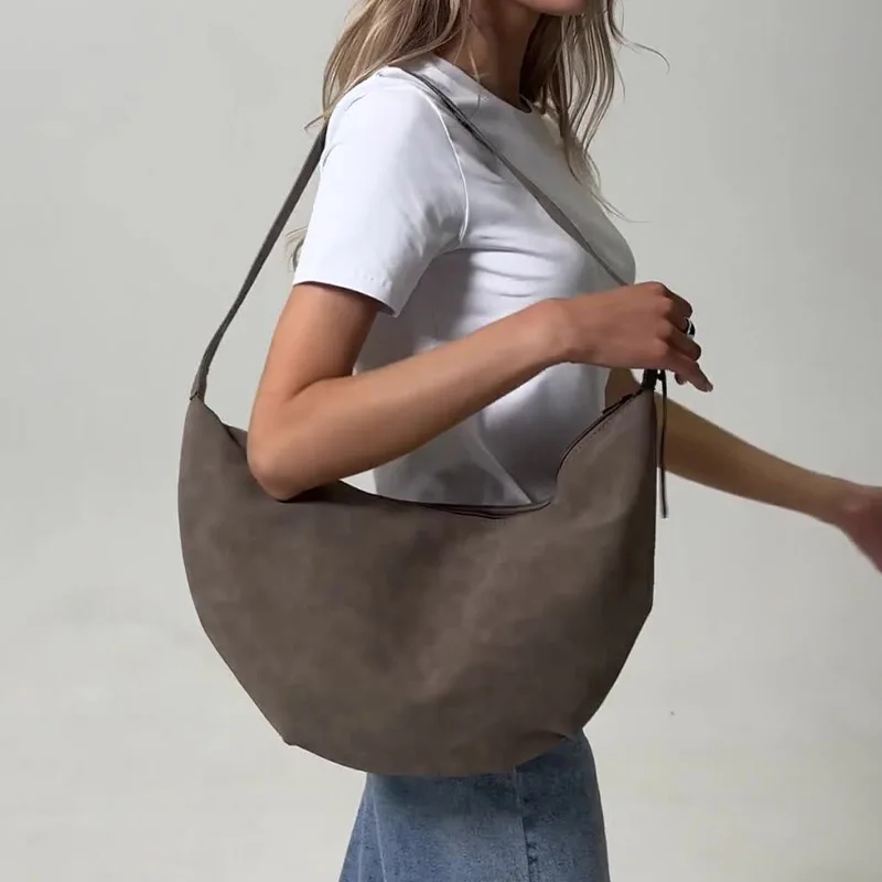 

Women's Retro Design Suede Shoulder Bag 2025 New Casual Pu Leather Large Capacity Crescent Moon Functional Portable Off-Road Bag