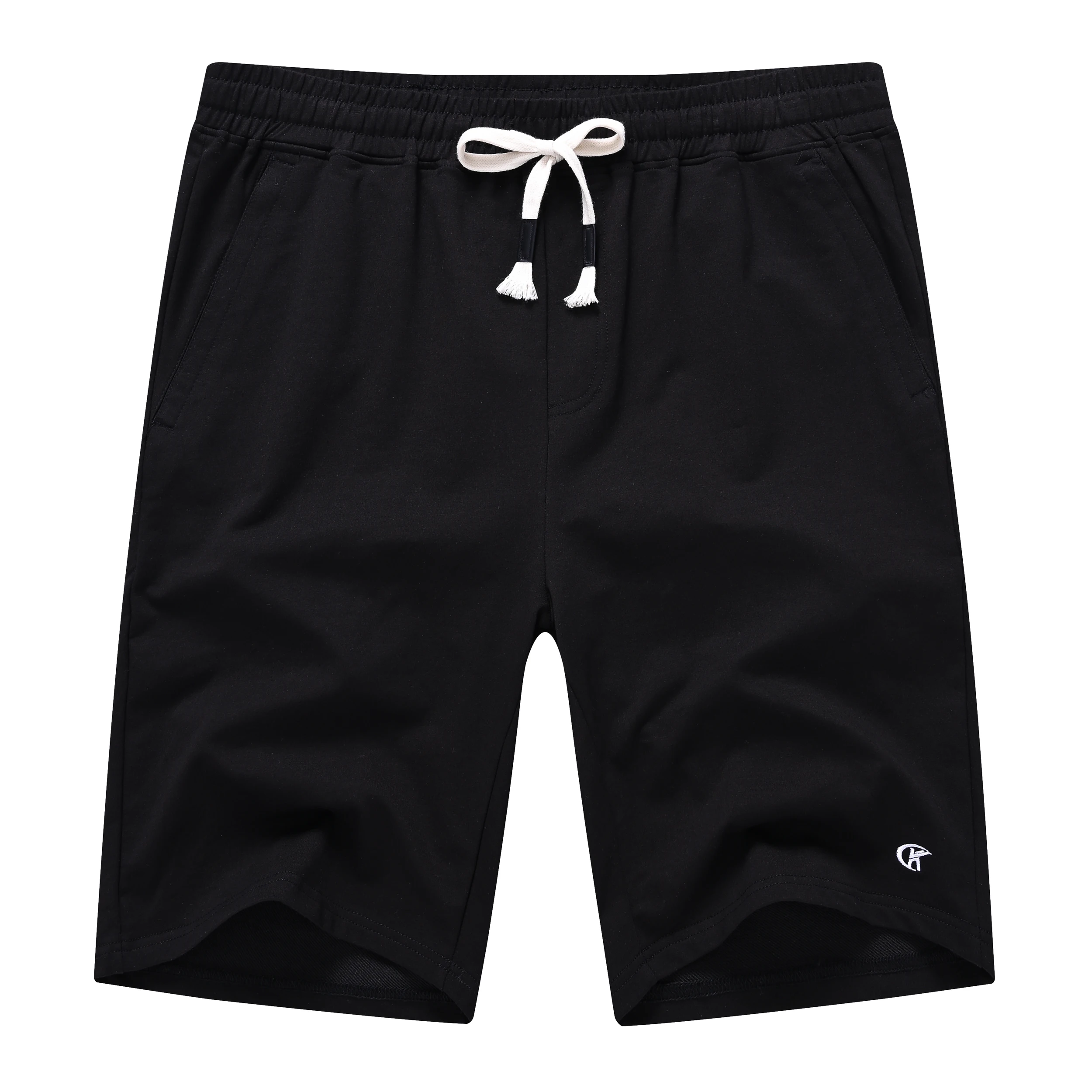 Men Casual Solid Color Knit Shorts, Summer Breathable Cotton Drawstring Summer Athletic Shorts with Zipper Pockets