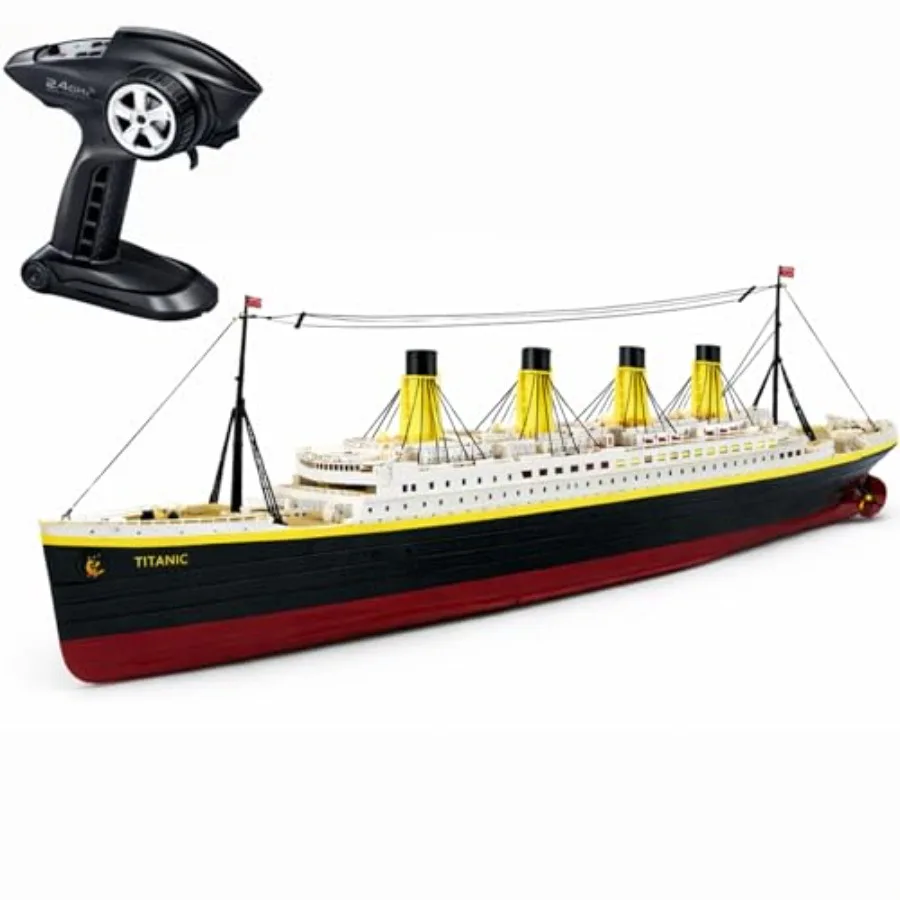 

RC Titanic boat for pool, lake, ocean use; ABS plastic body; white/black; 32-inch scale model with LED lights and 2.4GHz RTR co