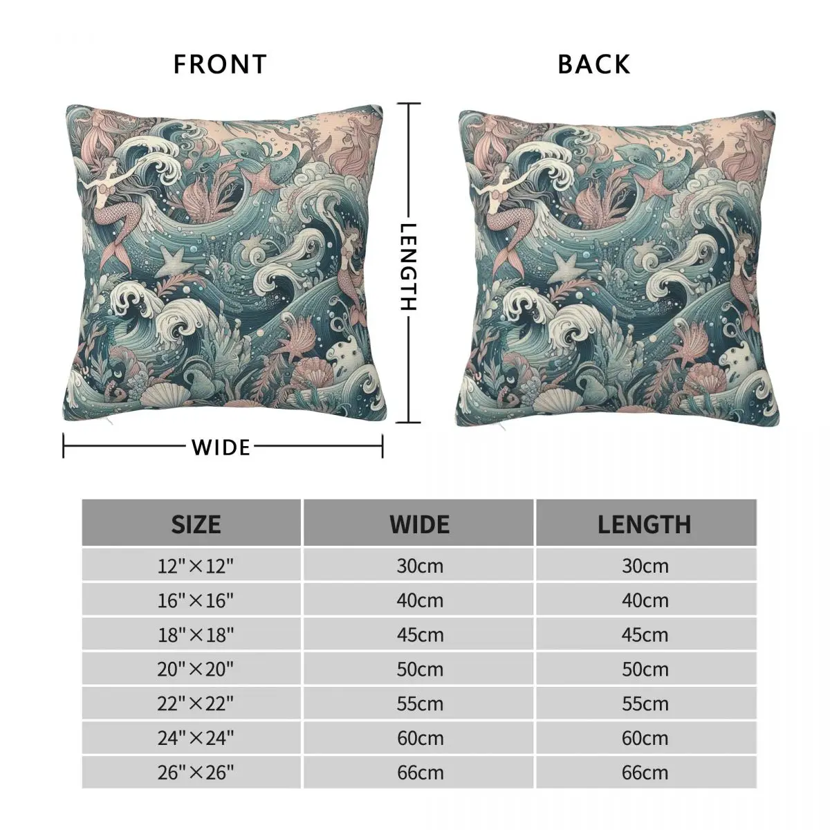Tranquil Seascape Mermaid Pillowcase Polyester Linen Velvet Printed Zip Decor Car Cushion Cover Wholesale