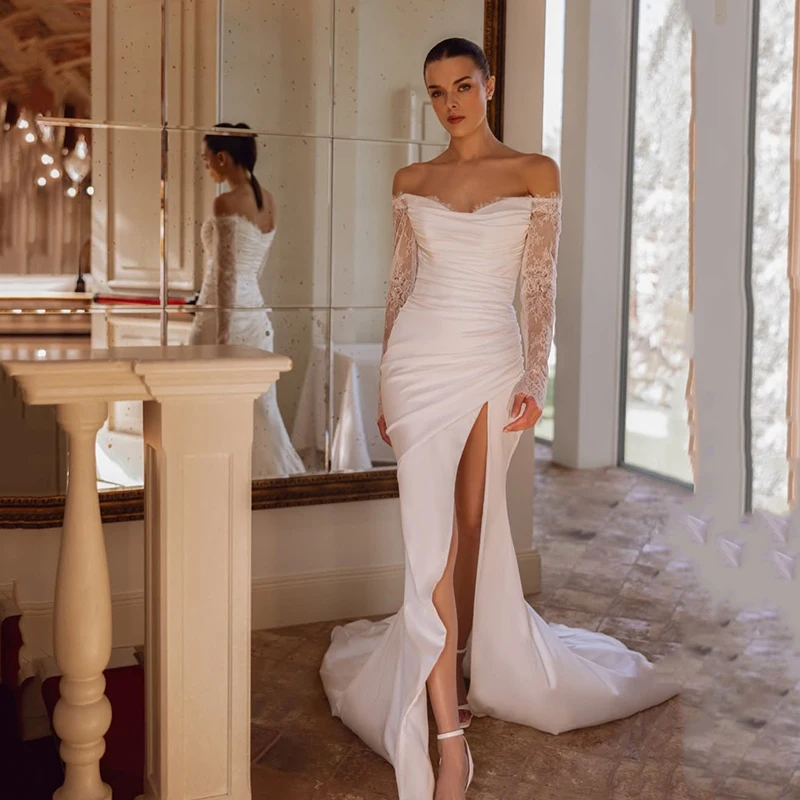 Eightree 2026 マーメイドウェディングドレス恋人長袖レースサテンブライダルドレスホワイトウェディングボールウエディングドレスカスタマイズ