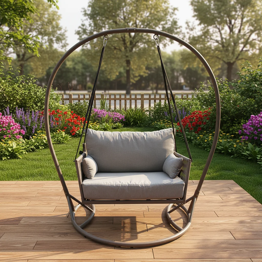 xx-DARWIN Modern Metal Swing Chair 2-Person Outdoor Hanging Chair with Stand Double Rope Hammock for Park Use