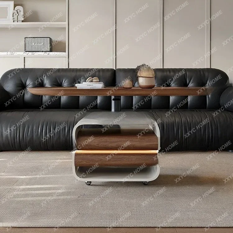 Simple, modern, liftable and movable side table with wheels, simple coffee table