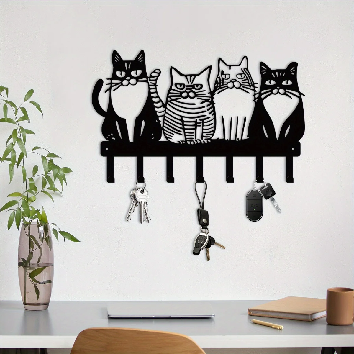 Gancho de parede de metal com tema de gato encantador, perfeito para toalhas, casacos e chaves, presente ideal para amantes de gatos, decoração universal para casa