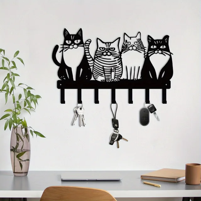Gancho de pared de metal con temática de gato