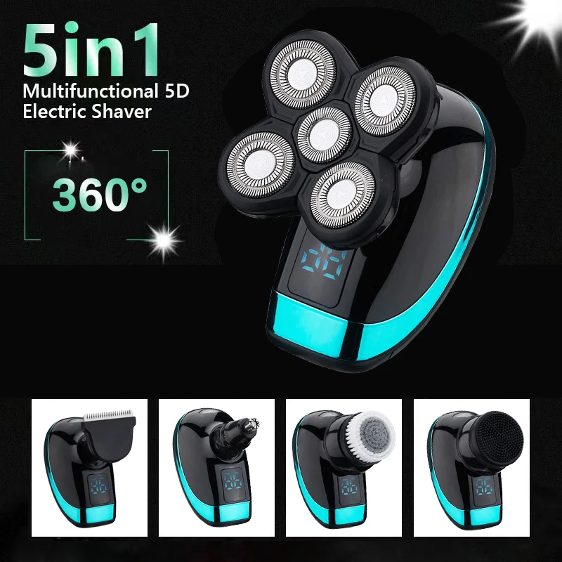 5 In 1 Electric Shaver For Men Bald Head Hair Clipper Nose Trimmer 5D Floating Blade Head Shaving Beard Knife Rechargeable Razor