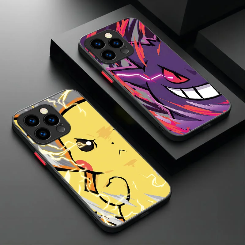 Anime P-Pokemon PC Case For iPhone 15 14 13 12 11 Pro Max mini X XR XS 7 8 6 Plus SE 2020 Shockproof Matte Hard Bumper Cover