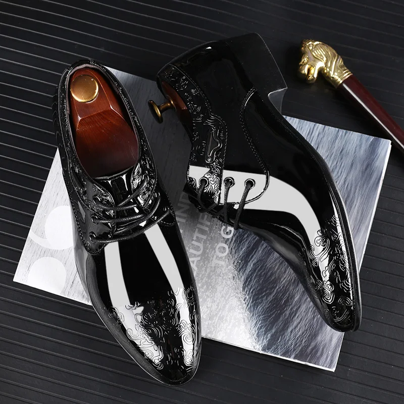 Black Patent Leather Dress Shoes Man Oxfords Shoes Pointed Toe Casual Office Shoes For Men Formal Shoes sapato social masculino