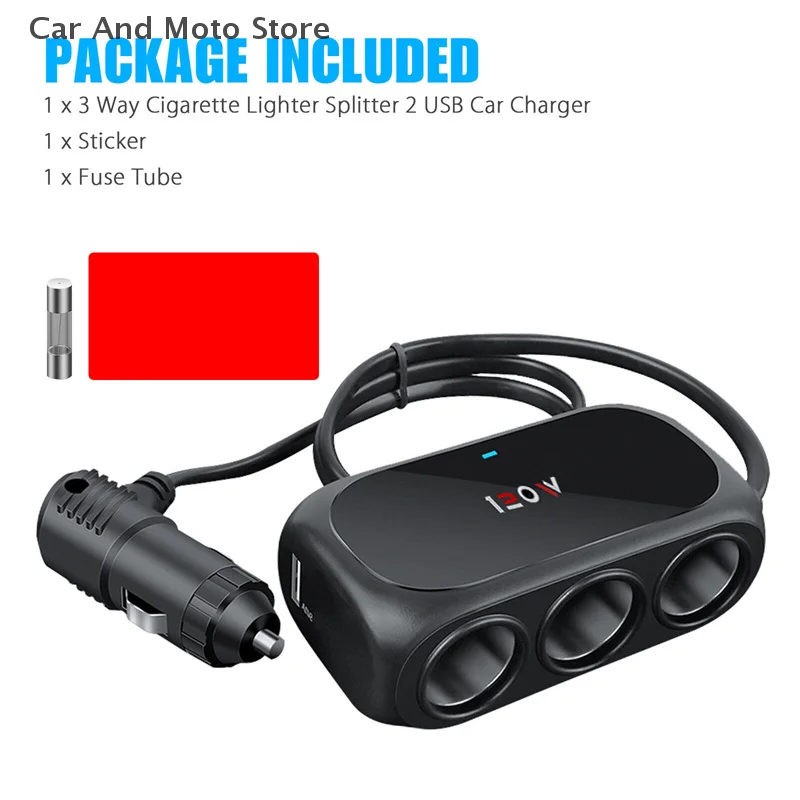 【*****】3 Socket Car Splitter Dual USB LED Car Fast Charger 120W 12V 24V Car Charger Adapter For IPhone GPS Dashcam view 4