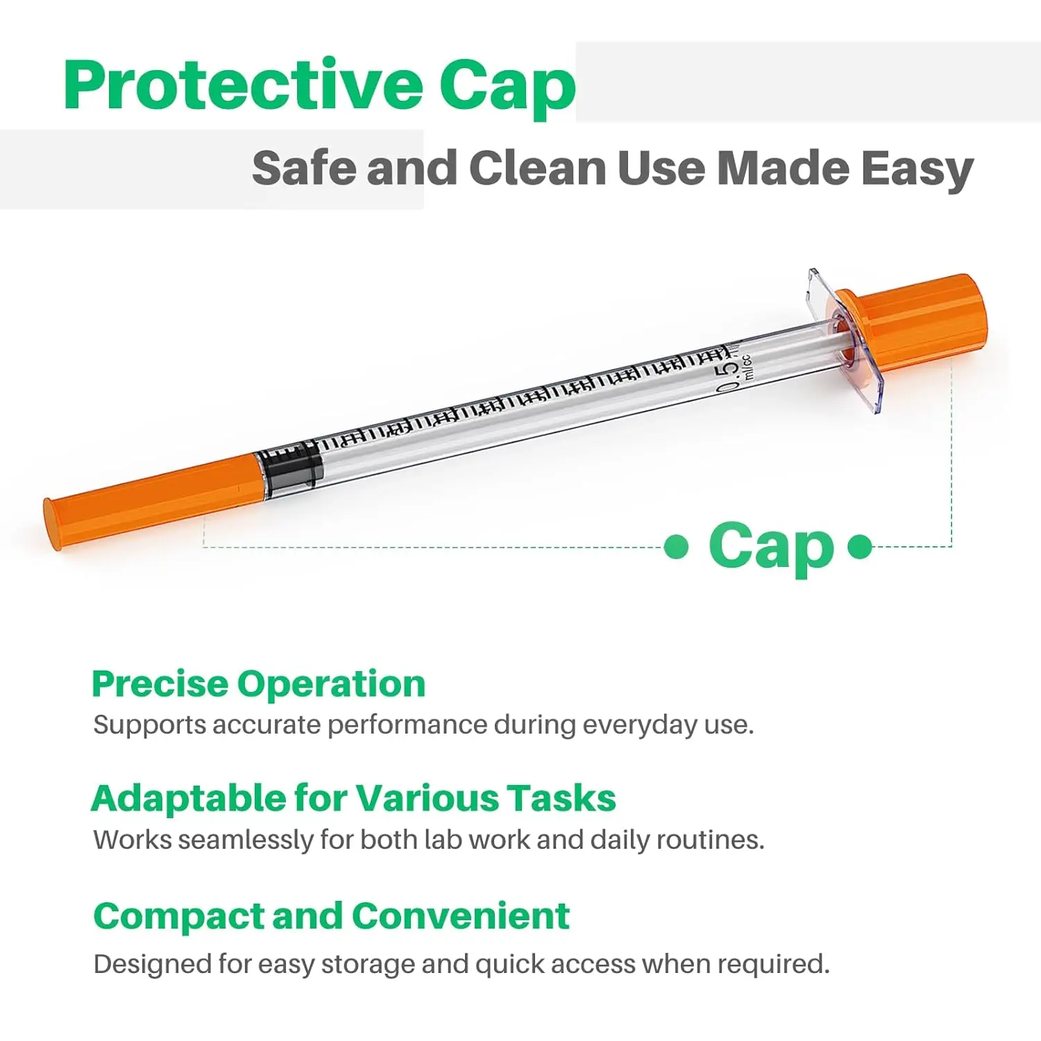 100PCS 0.5ml/cc Disposable Sterile Orange Insulin Syringe With 31G 5/16 Inch Needle, Individually Packed for Feeding Pets