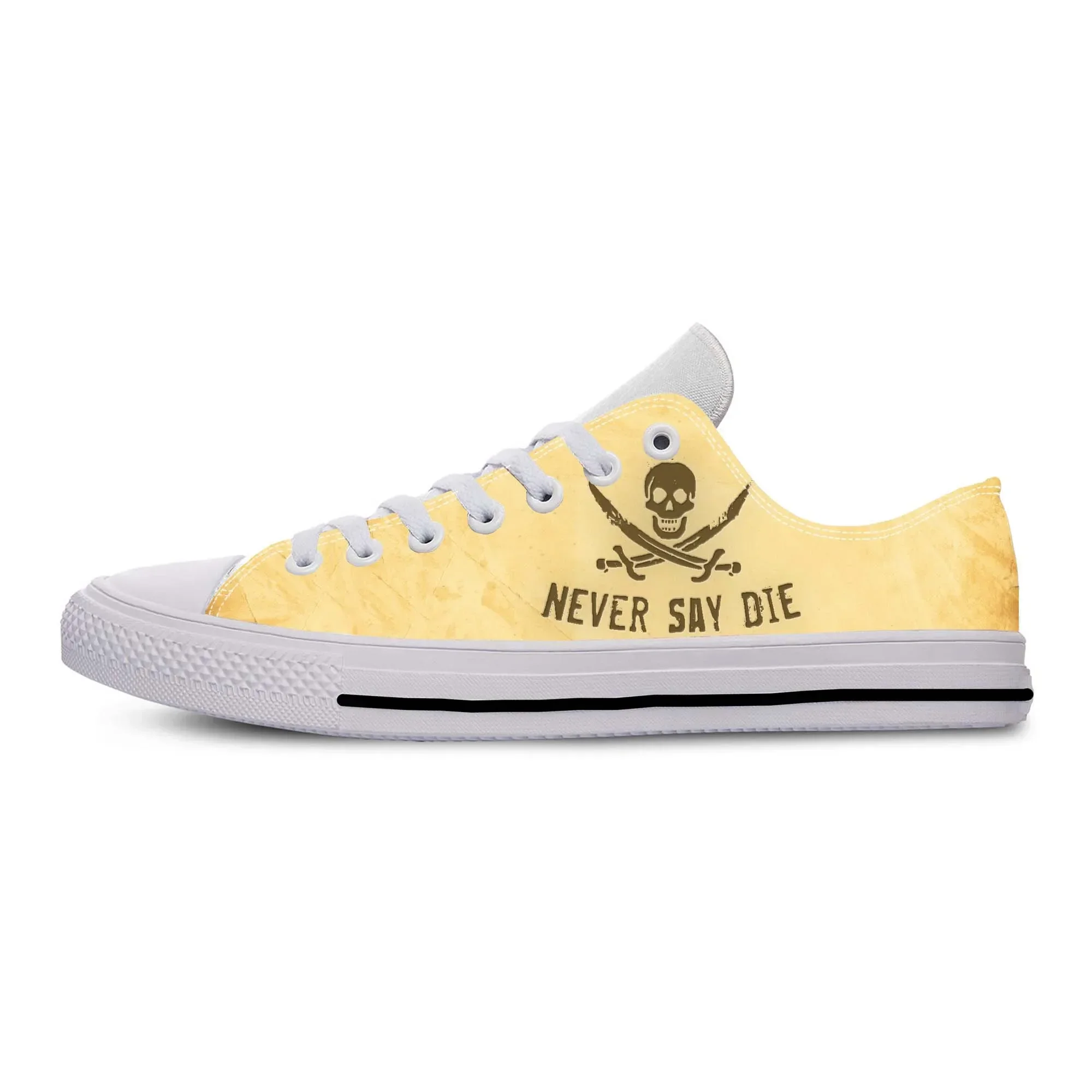 Die Skull Say Pirate Never Skeleton Skull Goonies Casual Cloth Shoes Low Top Comfortable Breathable 3D Print Men Women Sneakers