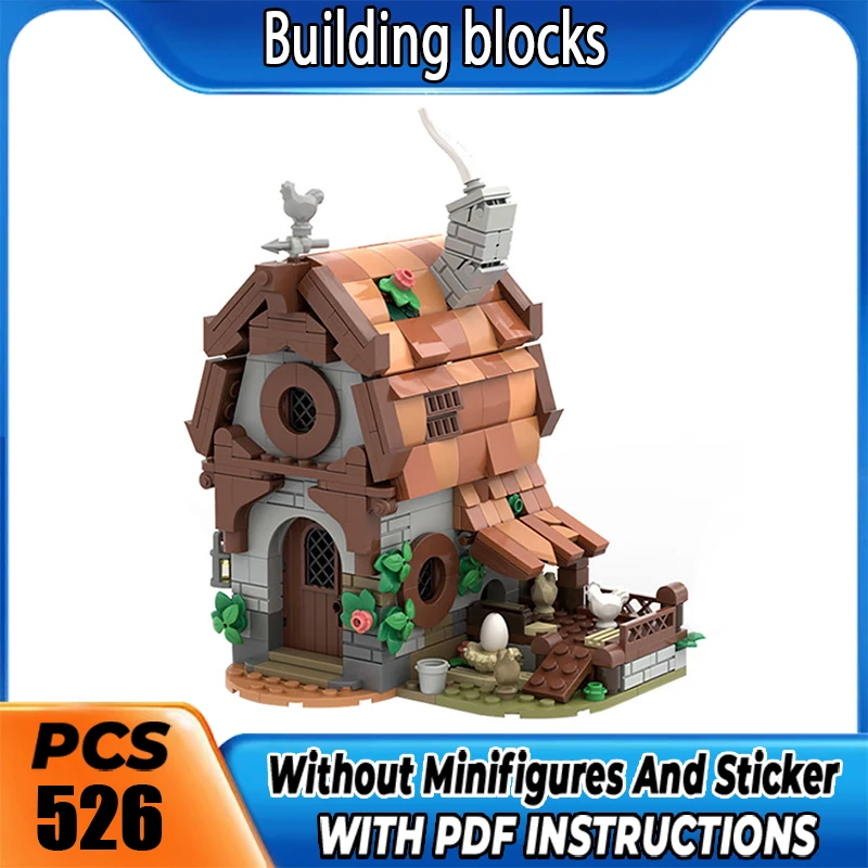 MOC Medieval Farmhouse Building Blocks Kit Retro House Chicken Coop Modular Architecture Home Decor Bricks Toy Adult Gift