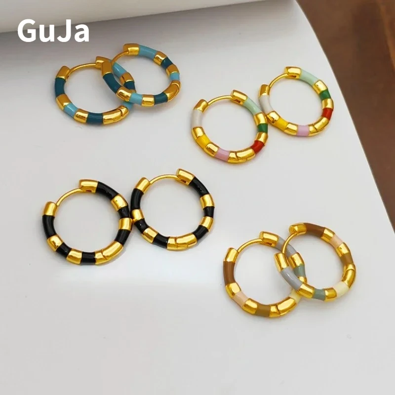 

Fashion Jewelry Vintage Temperament Metal Enamel Hoop Earrings For Women Party Gifts Simply Design Ear Accessories Hot Sale